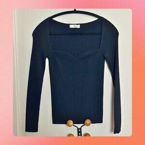 Mango Ribbed Sweetheart Neckline Top